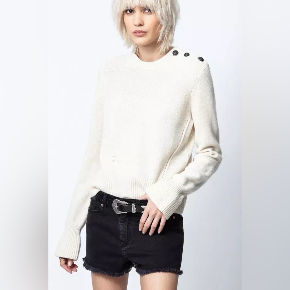 NWT $548 Zadig & Voltaire Posy Cashmere Crew Neck Sweater